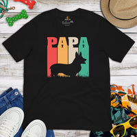Corgi Dog Themed Clothes & Attire - Gifts for Dog Dads & Lovers - Funny Canine Tee Shirts, Outfit For Humans - Retro Corgi Papa T-Shirt - Black