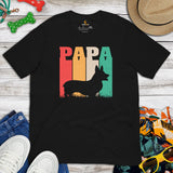 Corgi Dog Themed Clothes & Attire - Gifts for Dog Dads & Lovers - Funny Canine Tee Shirts, Outfit For Humans - Retro Corgi Papa T-Shirt - Black