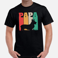 Corgi Dog Themed Clothes & Attire - Gifts for Dog Dads & Lovers - Funny Canine Tee Shirts, Outfit For Humans - Retro Corgi Papa T-Shirt - Black, Men