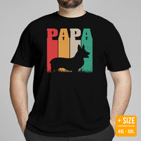 Corgi Dog Themed Clothes & Attire - Gifts for Dog Dads & Lovers - Funny Canine Tee Shirts, Outfit For Humans - Retro Corgi Papa T-Shirt - Black, Plus Size