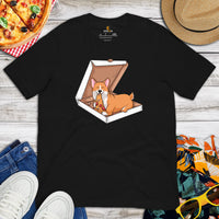 Corgi Dog Themed Clothes & Attire - Gifts for Dog Lovers - Canine Tee Shirts For Humans - Cute Puppy Enjoying A Pizza Slice T-Shirt - Black