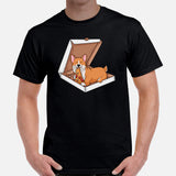 Corgi Dog Themed Clothes & Attire - Gifts for Dog Lovers - Canine Tee Shirts For Humans - Cute Puppy Enjoying A Pizza Slice T-Shirt - Black, Men