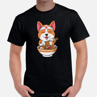 Corgi Dog Themed Clothes & Attire - Gifts for Dog Lovers - Canine Tee Shirts For Humans - Cute Puppy Enjoying Ramen Noodles T-Shirt - Black, Men