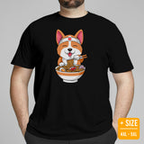 Corgi Dog Themed Clothes & Attire - Gifts for Dog Lovers - Canine Tee Shirts For Humans - Cute Puppy Enjoying Ramen Noodles T-Shirt - Black, Plus Size