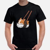 Corgi Dog Themed Clothes & Attire - Gifts for Dog Moms, Dads & Lovers - Funny Canine Tee Shirts For Humans - Cute Nigiri Sushi T-Shirt - Black, Men