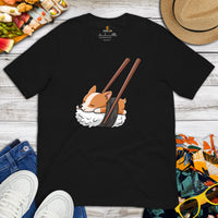 Corgi Dog Themed Clothes & Attire - Gifts for Dog Moms, Dads & Lovers - Funny Canine Tee Shirts For Humans - Cute Nigiri Sushi T-Shirt - Black