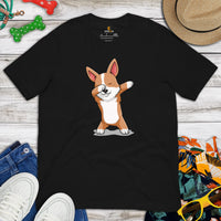 Corgi Dog Themed Clothes & Attire - Gifts for Dog Moms, Dads & Lovers - Funny Canine Tee Shirts For Humans - Cute Puppy Dabbing T-Shirt - Black