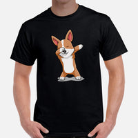 Corgi Dog Themed Clothes & Attire - Gifts for Dog Moms, Dads & Lovers - Funny Canine Tee Shirts For Humans - Cute Puppy Dabbing T-Shirt - Black, Men