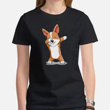 Corgi Dog Themed Clothes & Attire - Gifts for Dog Moms, Dads & Lovers - Funny Canine Tee Shirts For Humans - Cute Puppy Dabbing T-Shirt - Black, Women
