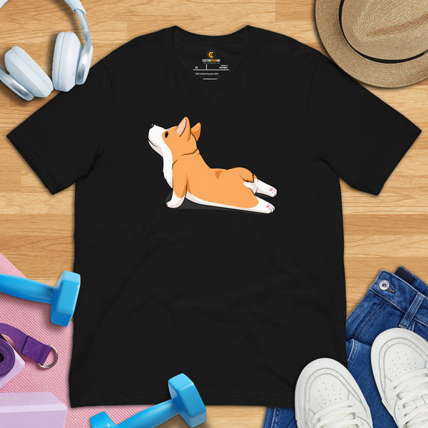 Corgi Dog Themed Clothes & Attire - Gifts for Dog Moms, Dads & Lovers - Funny Canine Tee Shirts For Humans - Cute Yoga Pose T-Shirt - Black