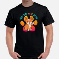 Corgi Dog Themed Clothes & Attire - Gifts for Dog Moms, Dads & Lovers - Funny Canine Tee Shirts For Humans - Just Stay Paw-sitive Shirt - Black, Men