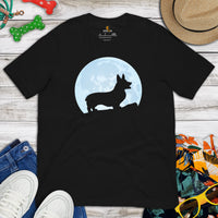 Corgi Dog Themed Clothes & Attire - Gifts for Dog Moms, Dads & Lovers - Funny Canine Tee Shirts For Humans - Over The Moon T-Shirt - Black