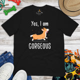 Corgi Dog Themed Clothes & Attire - Gifts for Dog Moms, Dads & Lovers - Funny Canine Tee Shirts For Humans - Yes, I Am Corgeous T-Shirt - Black