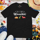 Corgi Dog Themed Clothes, Attire - Gifts for Wine, Tacos & Dog Lovers - Funny Canine Tee Shirts For Humans - I'm A Simple Woman T-Shirt - Black