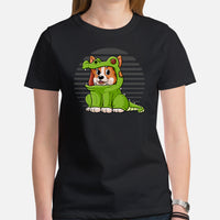 Corgi Dog Themed Clothes - Cute Alligator Costume T-Shirt - Gifts for Dog Moms, Dads & Lovers - Funny Canine Tee Shirts For Humans - Black, Women
