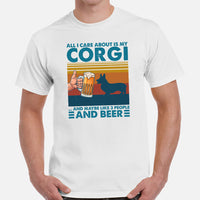 Corgi Dog Themed Clothes - Gifts for Beer & Dog Lovers - Canine Tee Shirts For Humans - All I Care About Is My Corgi And Beer T-Shirt - White, Men