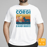 Corgi Dog Themed Clothes - Gifts for Beer & Dog Lovers - Canine Tee Shirts For Humans - All I Care About Is My Corgi And Beer T-Shirt - White, Plus Size