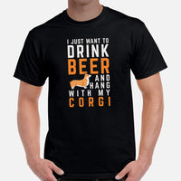 Corgi Dog Themed Clothes - Gifts for Dog Lovers - Canine Tee Shirts For Humans - I Just Want To Drink Beer And Hang With My Dog T-Shirt - Black, Men