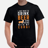 Corgi Dog Themed Clothes - Gifts for Dog Lovers - Canine Tee Shirts For Humans - I Just Want To Drink Beer And Hang With My Dog T-Shirt - Black, Men