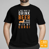 Corgi Dog Themed Clothes - Gifts for Dog Lovers - Canine Tee Shirts For Humans - I Just Want To Drink Beer And Hang With My Dog T-Shirt - Black, Plus Size