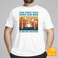 Corgi Dog Themed Clothes - Gifts for Dog Lovers - Canine Tee Shirts For Humans - Time Spent With Dogs And Beer Is Never Wasted T-Shirt - White, Plus Size