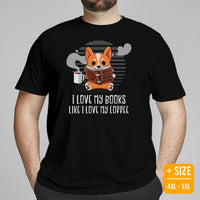 Corgi Dog Themed Clothes - Gifts for Dog Lovers - Funny Canine Tee Shirts For Humans - I Love My Books Like I Love My Coffee T-Shirt - Black, Plus Size