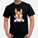 Corgi Dog Themed Clothes - Gifts for Dog Moms, Dads & Lovers - Canine Tee Shirts For Humans - Cute Puppy Enjoying Ramen Noodles T-Shirt - Black, Men