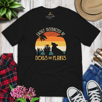 Corgi Dog Themed Clothes - Gifts for Dog Moms, Dads & Lovers - Canine Tee Shirts For Humans - Easily Distracted By Dogs & Plants Shirt - Black