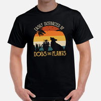 Corgi Dog Themed Clothes - Gifts for Dog Moms, Dads & Lovers - Canine Tee Shirts For Humans - Easily Distracted By Dogs & Plants Shirt - Black, Men