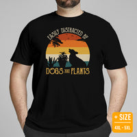 Corgi Dog Themed Clothes - Gifts for Dog Moms, Dads & Lovers - Canine Tee Shirts For Humans - Easily Distracted By Dogs & Plants Shirt - Black, Plus Size