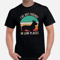Corgi Dog Themed Clothes - Gifts for Dog Moms, Dads & Lovers - Canine Tee Shirts For Humans - I've Got Friends In Low Places T-Shirt - Black, Men