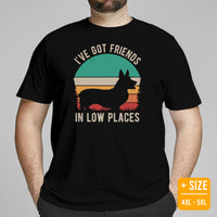 Corgi Dog Themed Clothes - Gifts for Dog Moms, Dads & Lovers - Canine Tee Shirts For Humans - I've Got Friends In Low Places T-Shirt - Black, Plus Size