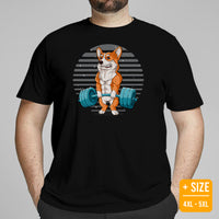 Corgi Dog Themed Clothes - Gifts for Dog Moms, Dads & Lovers - Funny Canine Tee Shirts For Humans - Cute Puppy Weightlifting T-Shirt - Black, Plus Size