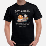 Corgi Dog Themed Clothes - Gifts for Dog Moms, Dads & Lovers - Funny Canine Tee Shirts For Humans - Dogs, Books And Coffee T-Shirt - Black, Men