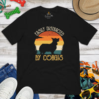 Corgi Dog Themed Clothes - Gifts for Dog Moms, Dads & Lovers - Funny Canine Tee Shirts For Humans - Easily Distracted By Corgis T-Shirt - Black