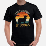 Corgi Dog Themed Clothes - Gifts for Dog Moms, Dads & Lovers - Funny Canine Tee Shirts For Humans - Easily Distracted By Corgis T-Shirt - Black, Men