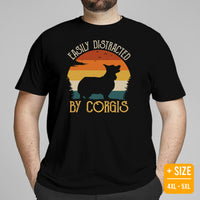 Corgi Dog Themed Clothes - Gifts for Dog Moms, Dads & Lovers - Funny Canine Tee Shirts For Humans - Easily Distracted By Corgis T-Shirt - Black, Plus Size