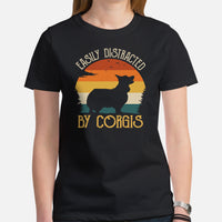 Corgi Dog Themed Clothes - Gifts for Dog Moms, Dads & Lovers - Funny Canine Tee Shirts For Humans - Easily Distracted By Corgis T-Shirt - Black, Women