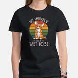 Corgi Dog Themed Clothes - Gifts for Dog Moms, Dads & Lovers - Funny Canine Tee Shirts For Humans - My Therapist Has A Wet Nose T-Shirt - Black, Women