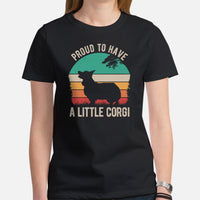 Corgi Dog Themed Clothes - Gifts for Dog Moms, Dads & Lovers - Funny Canine Tee Shirts For Humans - Proud To Have A Little Corgi Shirt - Black, Women