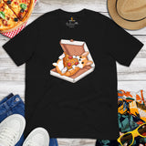 Corgi Dog Themed Clothes - Gifts for Fast Food & Dog Lovers - Canine Tee Shirts For Humans - Cute Puppy Enjoying A Pizza Slice T-Shirt - Black