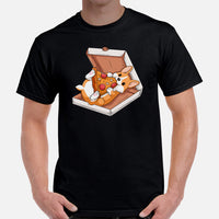 Corgi Dog Themed Clothes - Gifts for Fast Food & Dog Lovers - Canine Tee Shirts For Humans - Cute Puppy Enjoying A Pizza Slice T-Shirt - Black, Men