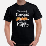 Corgi Dog Themed Clothes - Gifts for Fast Food & Dog Lovers - Funny Canine Tee Shirts For Humans - Tacos & Corgis Make Me Happy T-Shirt - Black, Men