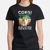 Corgi Dog Themed Clothes - Gifts for Hikers & Dog Moms, Dads & Lovers - Funny Canine Tee Shirts For Humans - Corgi Hiking Team T-Shirt - Black, Women