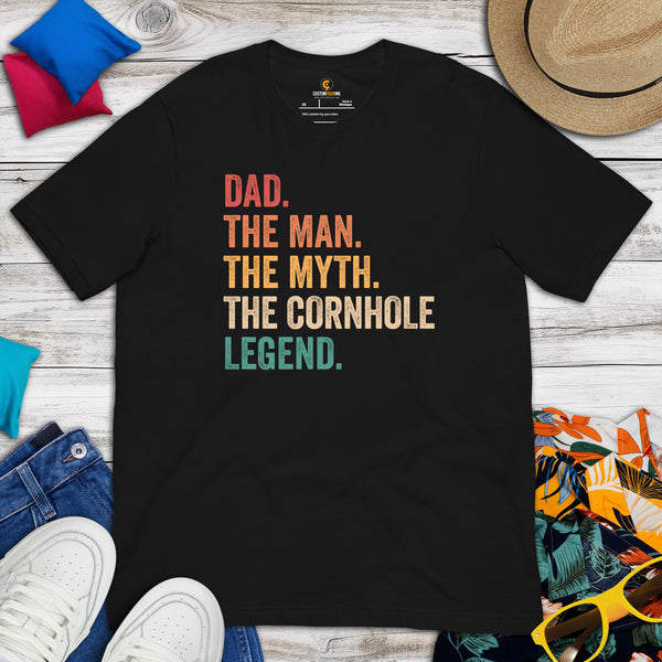 Cornhole Shirt - Corn Hole Bags & Board, Bean Bag Toss, Outdoor Yard & Backyard Party Games Gift & Outfit - Dad The Cornhole Legend Tee - Black