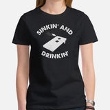 Cornhole T-Shirt - Corn Hole Bags & Board, Bean Bag Toss, Outdoor Yard & Backyard Party Games Gift & Outfit - Sinkin' And Drinkin' Tee - Black, Women