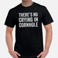 Cornhole T-Shirt - Corn Hole Bags & Board, Bean Bag Toss, Outdoor Yard & Backyard Party Games Gift - There's No Crying In Cornhole Tee - Black, Men