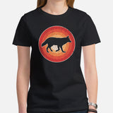 Coyote 80s Retro Sunset Aesthetic T-Shirt - Embrace Your Wolfy Side - Furry Fandom Tee - Ideal Gift for Wolf Lover & Nature Enthusiast - Black, Women