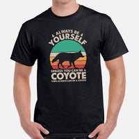 Coyote Retro Aesthetic T-Shirt - Embrace Your Wolfy Side - Always Be Yourself Tee - Ideal Gift for Wolf Lovers & Nature Enthusiasts - Black, Men