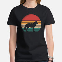 Coyote Retro Sunset Aesthetic T-Shirt - Embrace Your Wolfy Side - Furry Fandom Tee - Ideal Gift for Wolf Lovers & Nature Enthusiasts - Black, Women